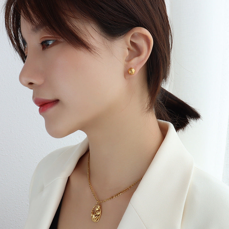 316L Stainless Steel Chic French-Inspired Textured Orb Stud Earrings - Image 1