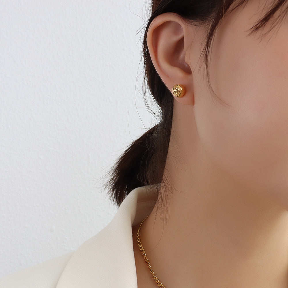 316L Stainless Steel Chic French-Inspired Textured Orb Stud Earrings - Image 5