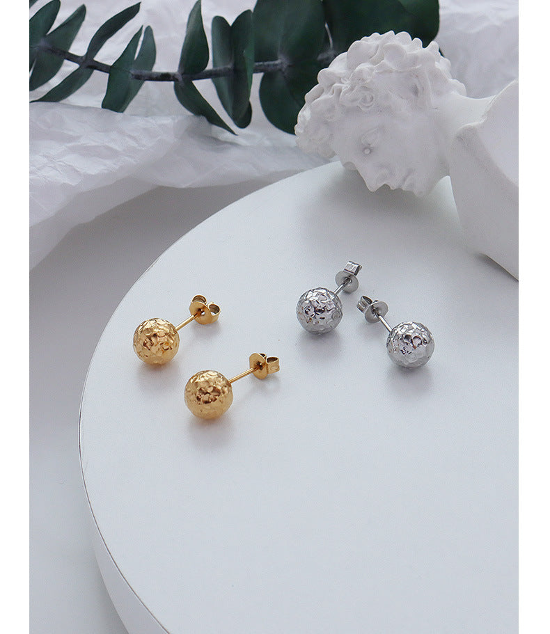 316L Stainless Steel Chic French-Inspired Textured Orb Stud Earrings - Image 7