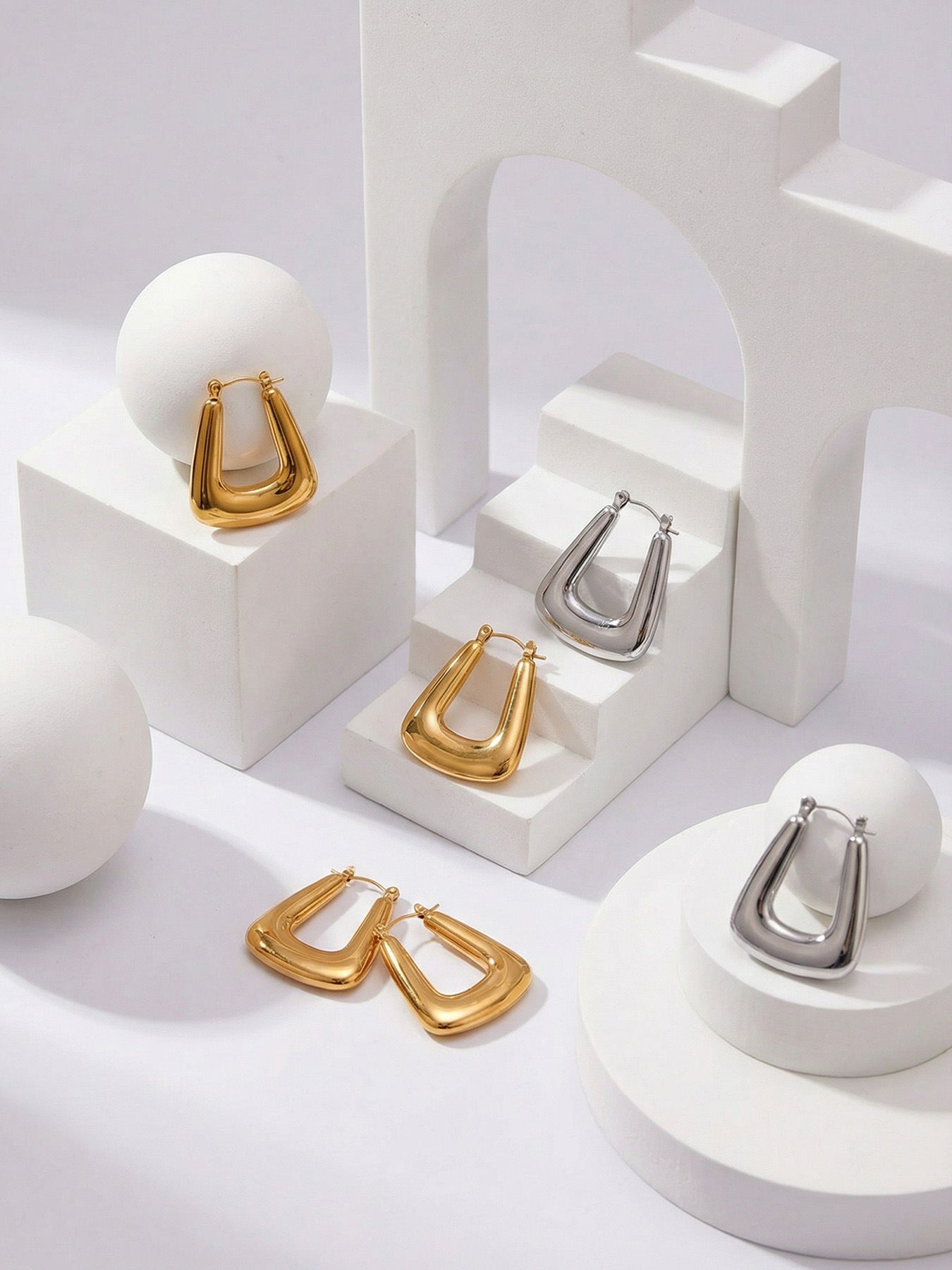 316L Stainless Steel Chic Geometric Minimalist Hoop Earrings - Image 2