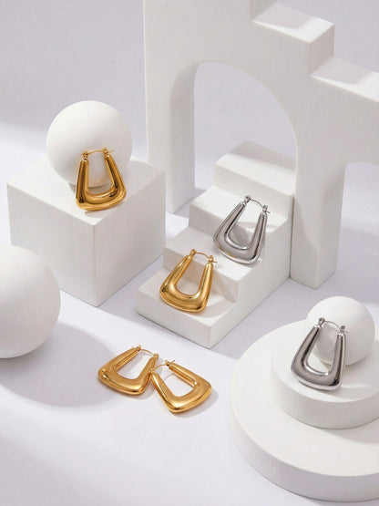 316L Stainless Steel Chic Geometric Minimalist Hoop Earrings - Image 2