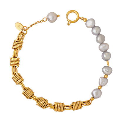 316L Stainless Steel Chic Grey Freshwater Pearl Bracelet - Image 5
