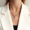 Steel Heart Tassel Necklace / 42+5cm