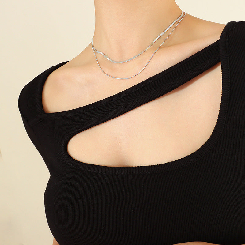 316L Stainless Steel Chic Minimalist Double Layer Snake Bone Chain Necklace - Image 1
