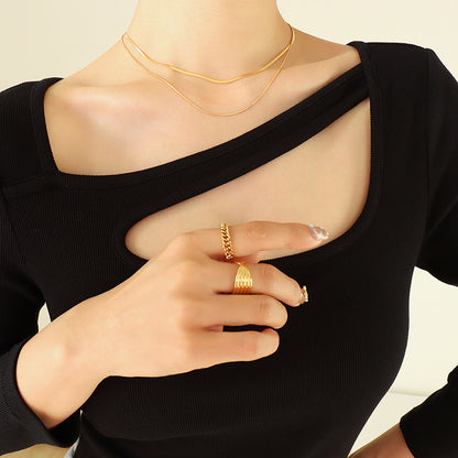 316L Stainless Steel Chic Minimalist Double Layer Snake Bone Chain Necklace - Image 6