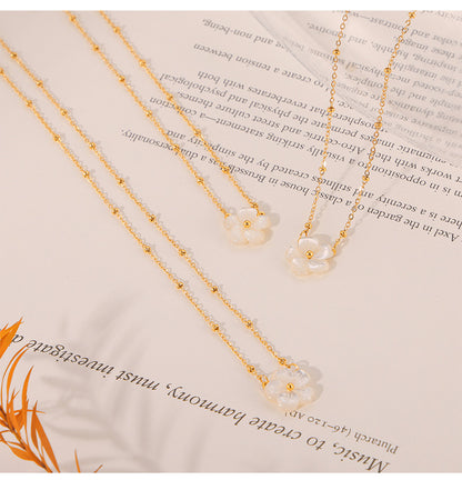 316L Stainless Steel Chic Minimalist Mother-of-Pearl Flower Pendant Necklace - Image 2