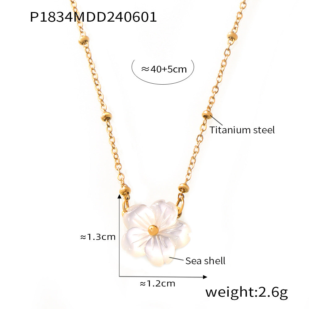 316L Stainless Steel Chic Minimalist Mother-of-Pearl Flower Pendant Necklace - Image 4