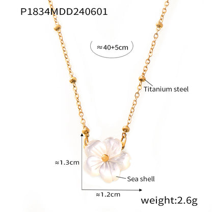 316L Stainless Steel Chic Minimalist Mother-of-Pearl Flower Pendant Necklace - Image 4