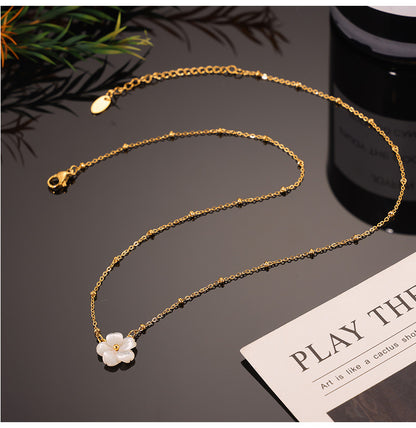 316L Stainless Steel Chic Minimalist Mother-of-Pearl Flower Pendant Necklace - Image 5
