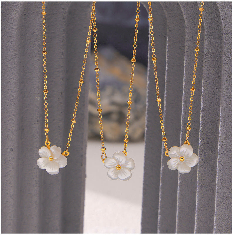 316L Stainless Steel Chic Minimalist Mother-of-Pearl Flower Pendant Necklace - Image 7