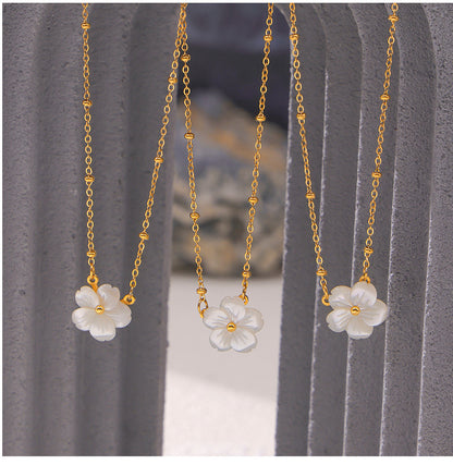 316L Stainless Steel Chic Minimalist Mother-of-Pearl Flower Pendant Necklace - Image 7