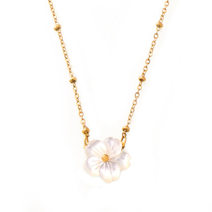 316L Stainless Steel Chic Minimalist Mother-of-Pearl Flower Pendant Necklace - Image 8