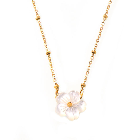 316L Stainless Steel Chic Minimalist Mother-of-Pearl Flower Pendant Necklace - Image 8