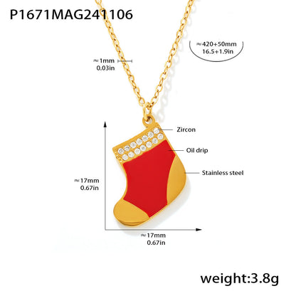 316L Stainless Steel Chic Red Enamel Christmas Stocking Pendant Necklace - Image 5