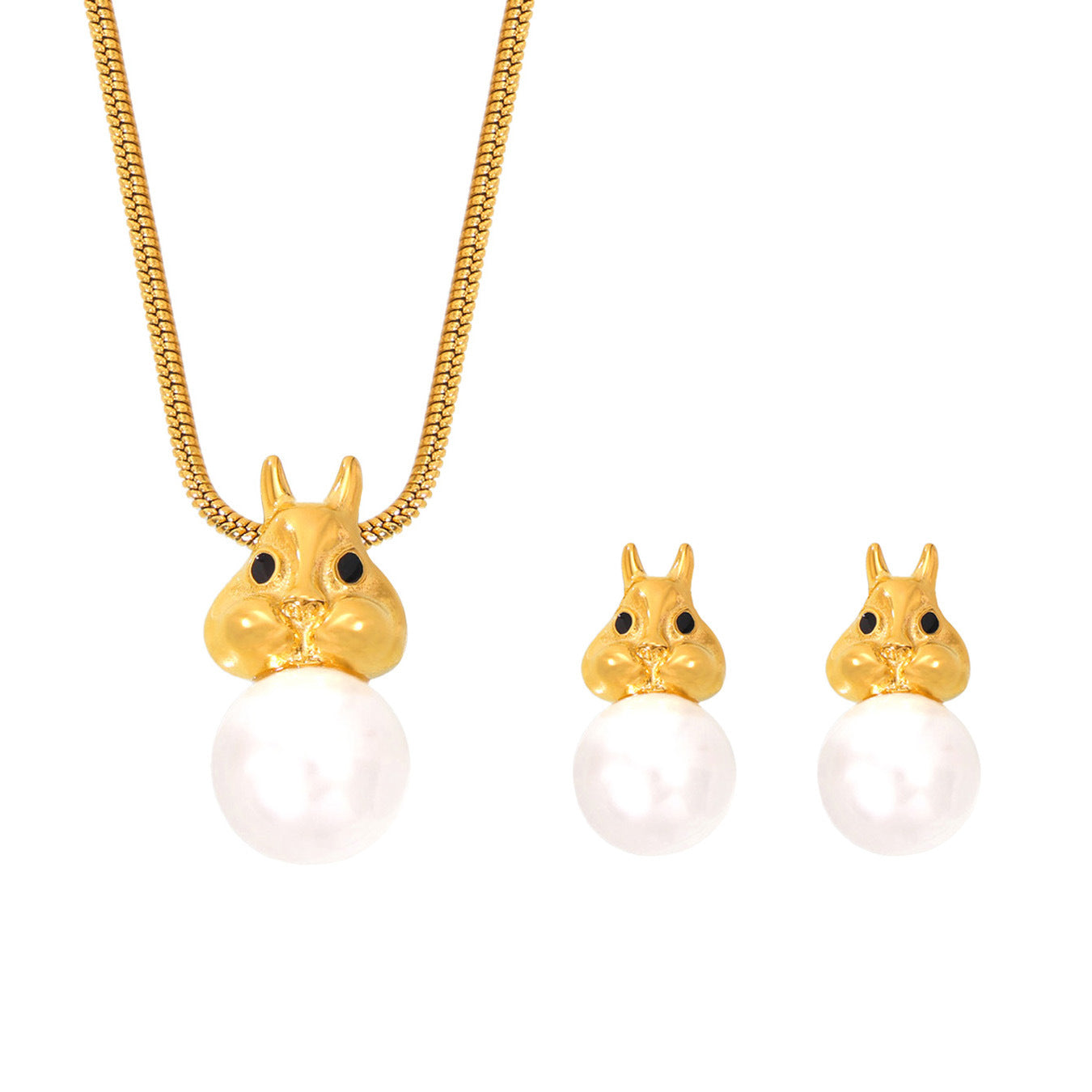 316L Stainless Steel Chic Squirrel Faux Pearl Earrings & Necklace Set - Image 1
