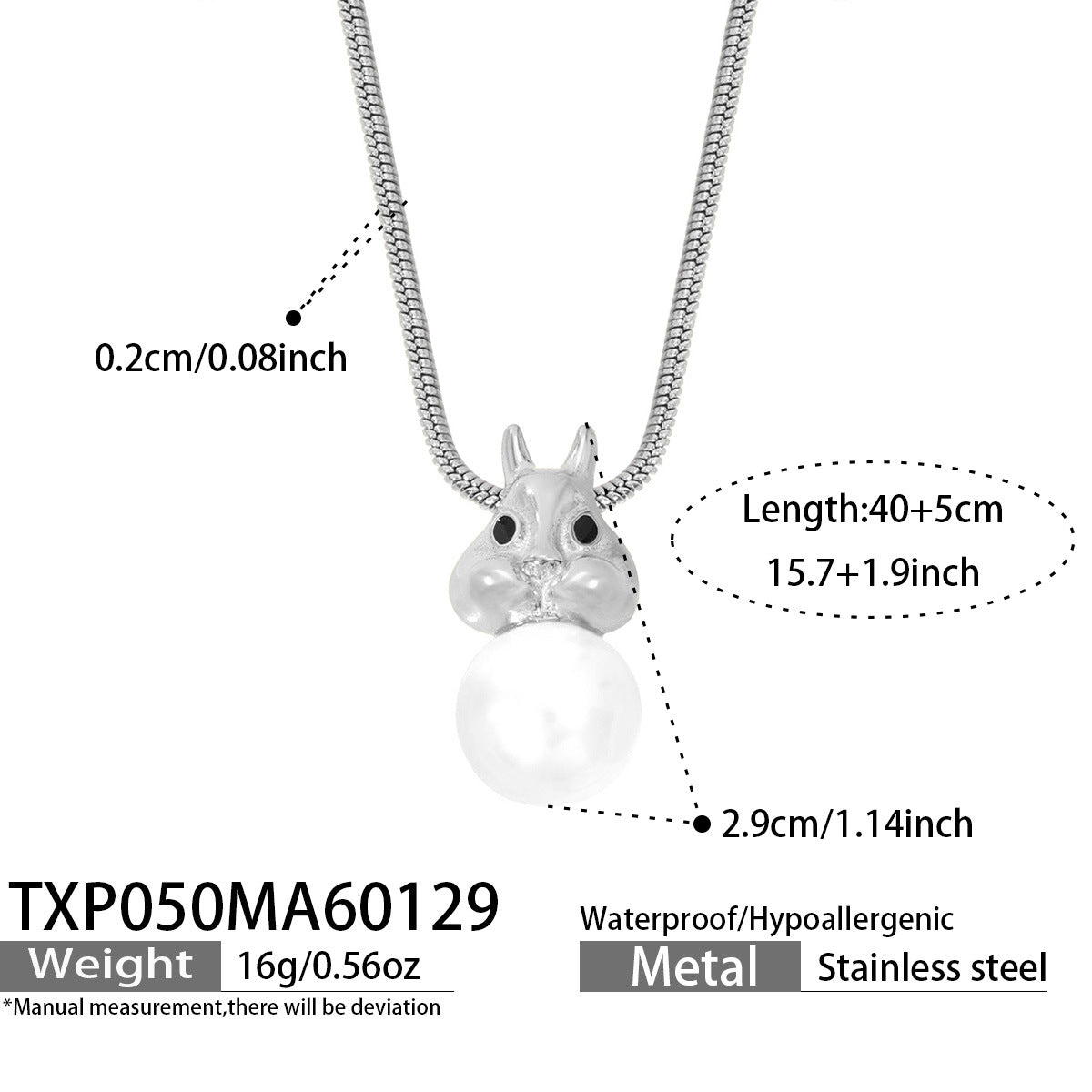 316L Stainless Steel Chic Squirrel Faux Pearl Earrings & Necklace Set - Image 12
