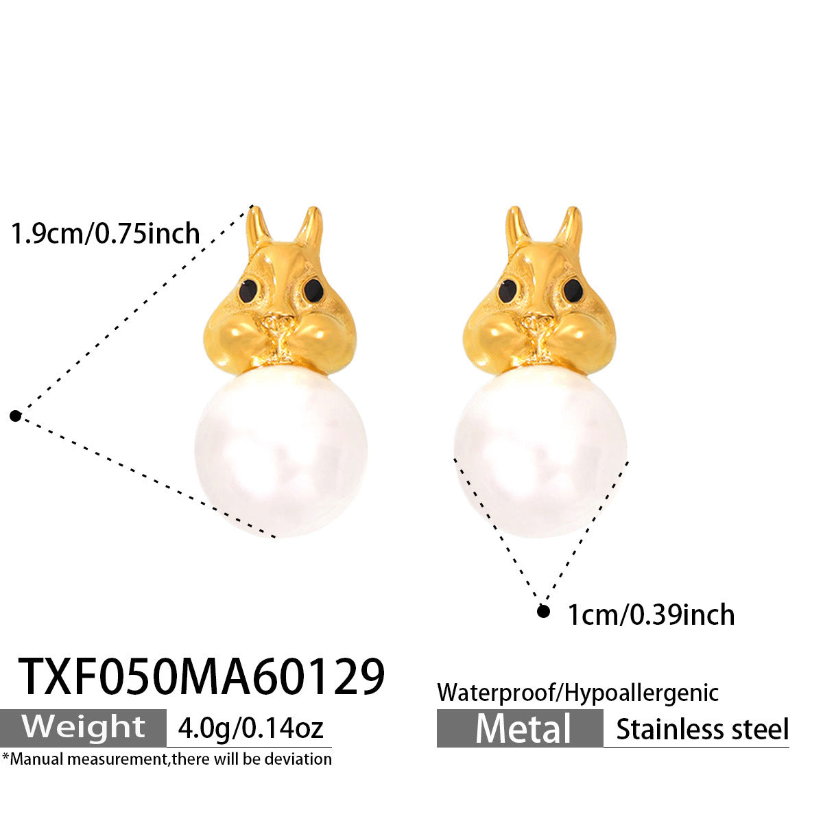 316L Stainless Steel Chic Squirrel Faux Pearl Earrings & Necklace Set - Image 4