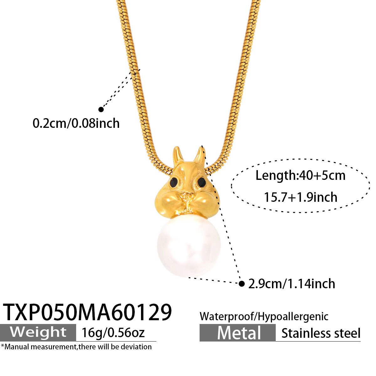316L Stainless Steel Chic Squirrel Faux Pearl Earrings & Necklace Set - Image 8