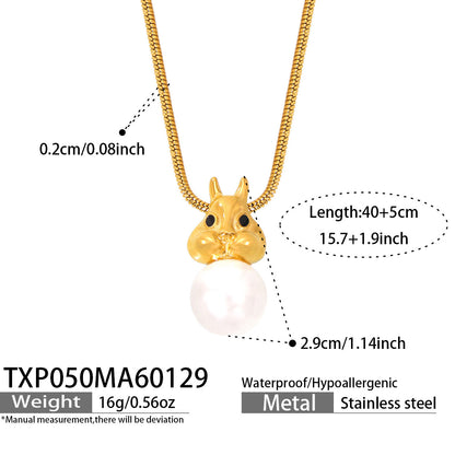 316L Stainless Steel Chic Squirrel Faux Pearl Earrings & Necklace Set - Image 8