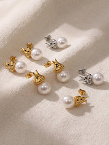 316L Stainless Steel Chic Squirrel Faux Pearl Earrings & Necklace Set - Image 9