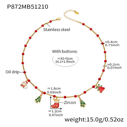 P872 Christmas beaded charm necklace size and weight diagram, 41+5cm, zircon and enamel pendants