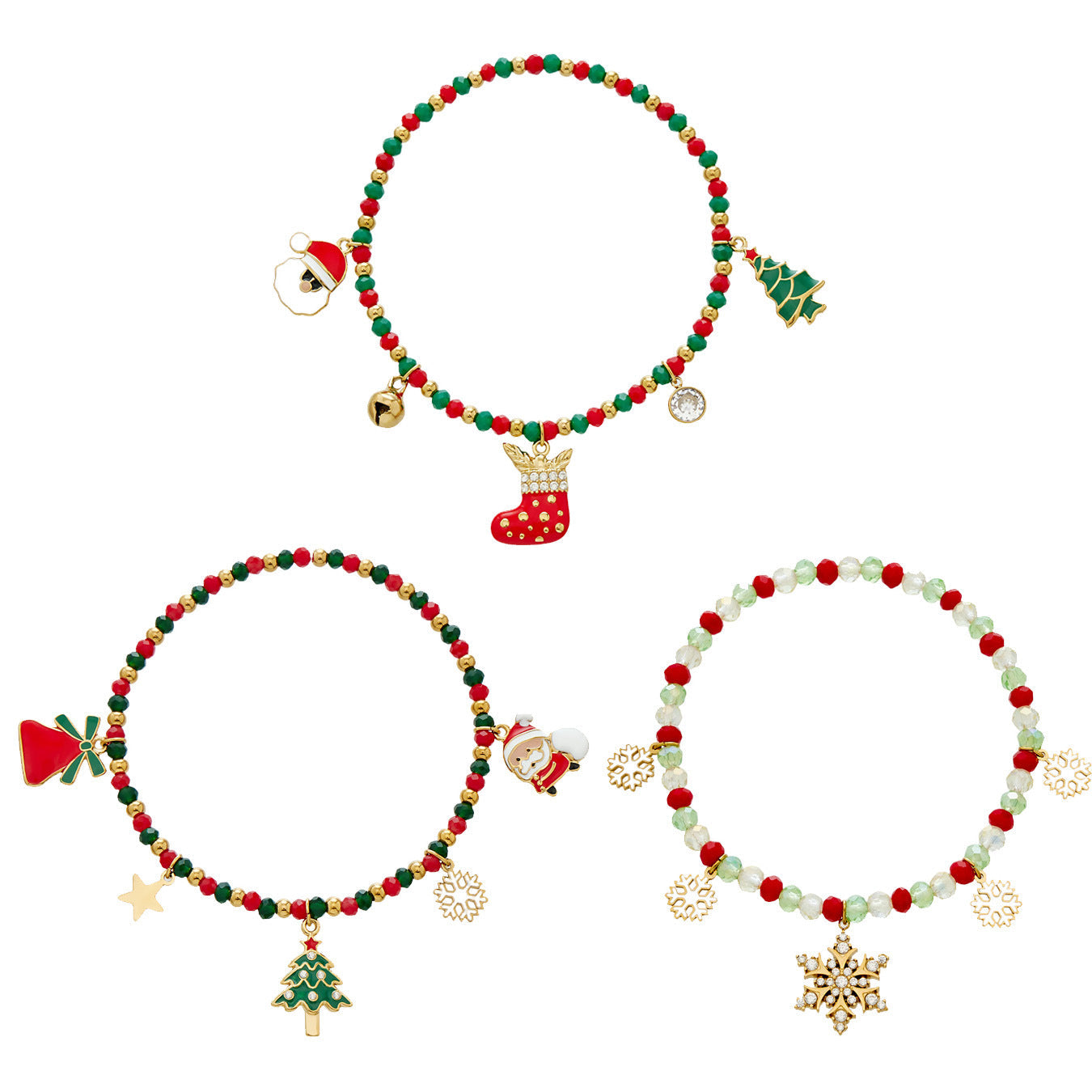 316L stainless steel Christmas charm beaded bracelet holiday set overview