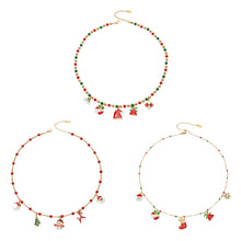 Three styles of 316L stainless steel Christmas charm beaded necklaces shown together for wholesale selection