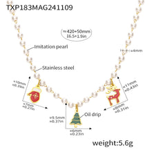 316L Stainless Steel Christmas Lucky Deer & Shell Pearl Charm Necklace & Bracelet Set - Image 2