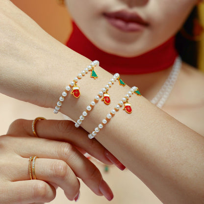 316L Stainless Steel Christmas Lucky Deer & Shell Pearl Charm Necklace & Bracelet Set - Image 3