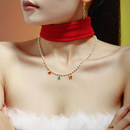 316L Stainless Steel Christmas Lucky Deer & Shell Pearl Charm Necklace & Bracelet Set - Image 4