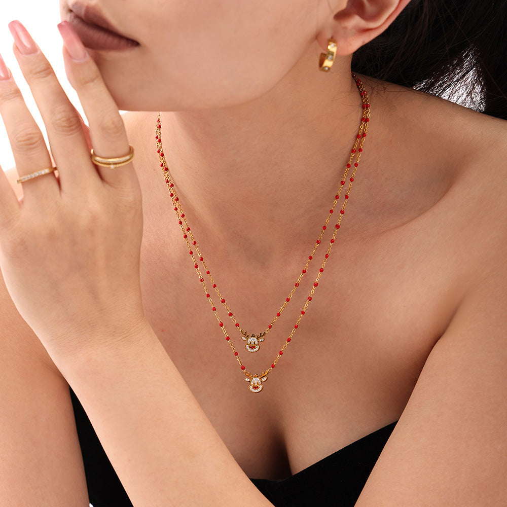 316L Stainless Steel Christmas Reindeer & Bell Zircon Necklace - Image 2