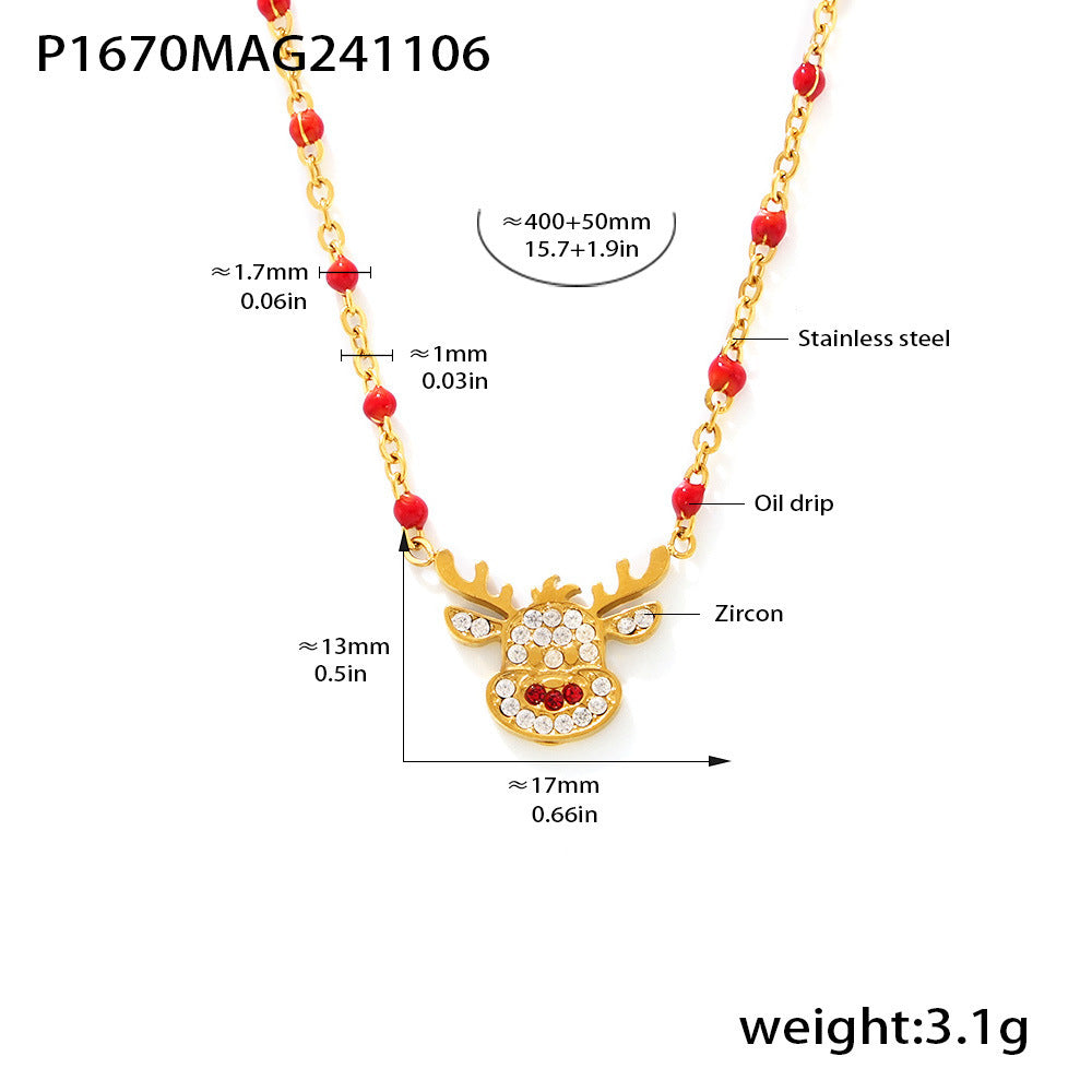 316L Stainless Steel Christmas Reindeer & Bell Zircon Necklace - Image 4
