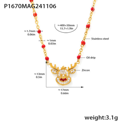 316L Stainless Steel Christmas Reindeer & Bell Zircon Necklace - Image 4