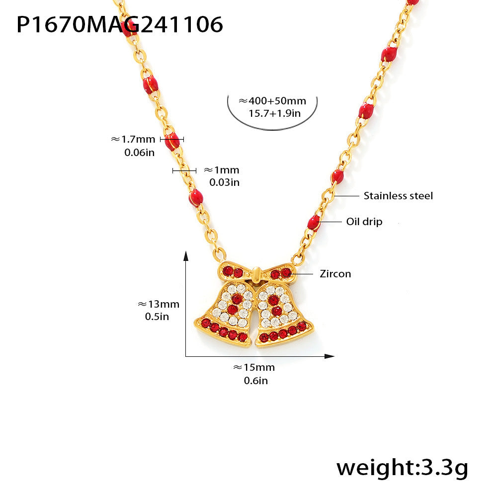 316L Stainless Steel Christmas Reindeer & Bell Zircon Necklace - Image 5