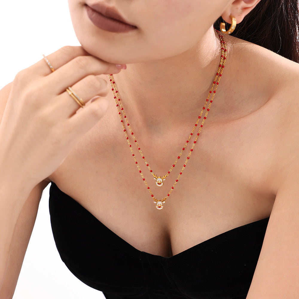 316L Stainless Steel Christmas Reindeer & Bell Zircon Necklace - Image 6