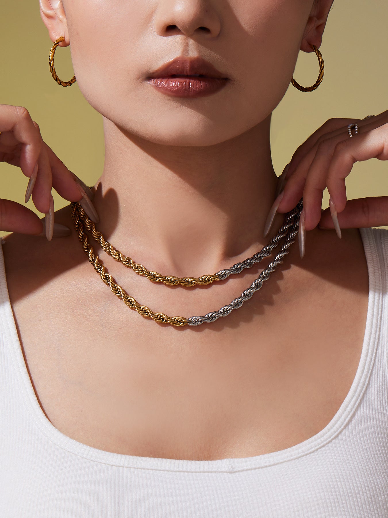 316L Stainless Steel Chunky Two-Tone PVD Gold Plated Twisted Chain Necklace - Image 10