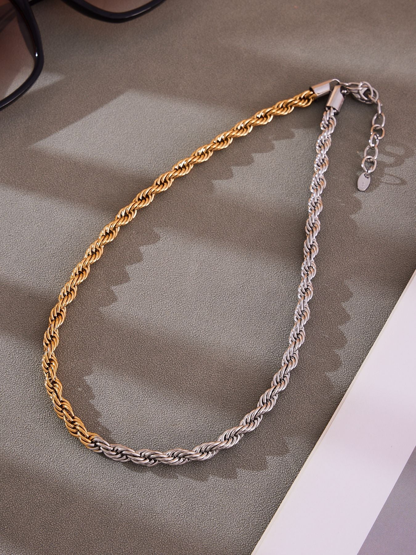 316L Stainless Steel Chunky Two-Tone PVD Gold Plated Twisted Chain Necklace - Image 11