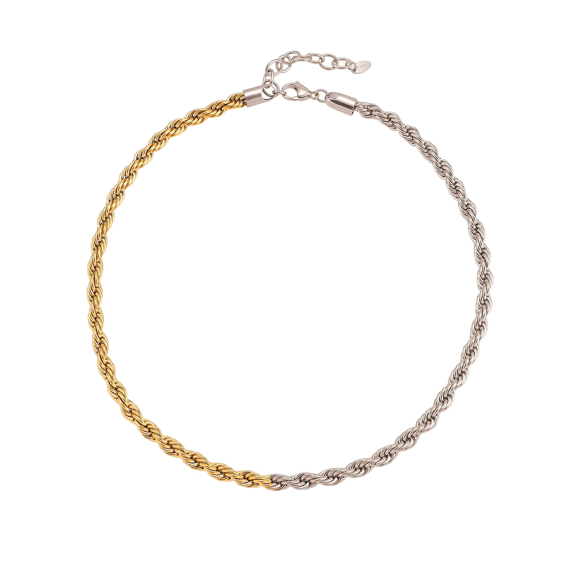 316L Stainless Steel Chunky Two-Tone PVD Gold Plated Twisted Chain Necklace - Image 5