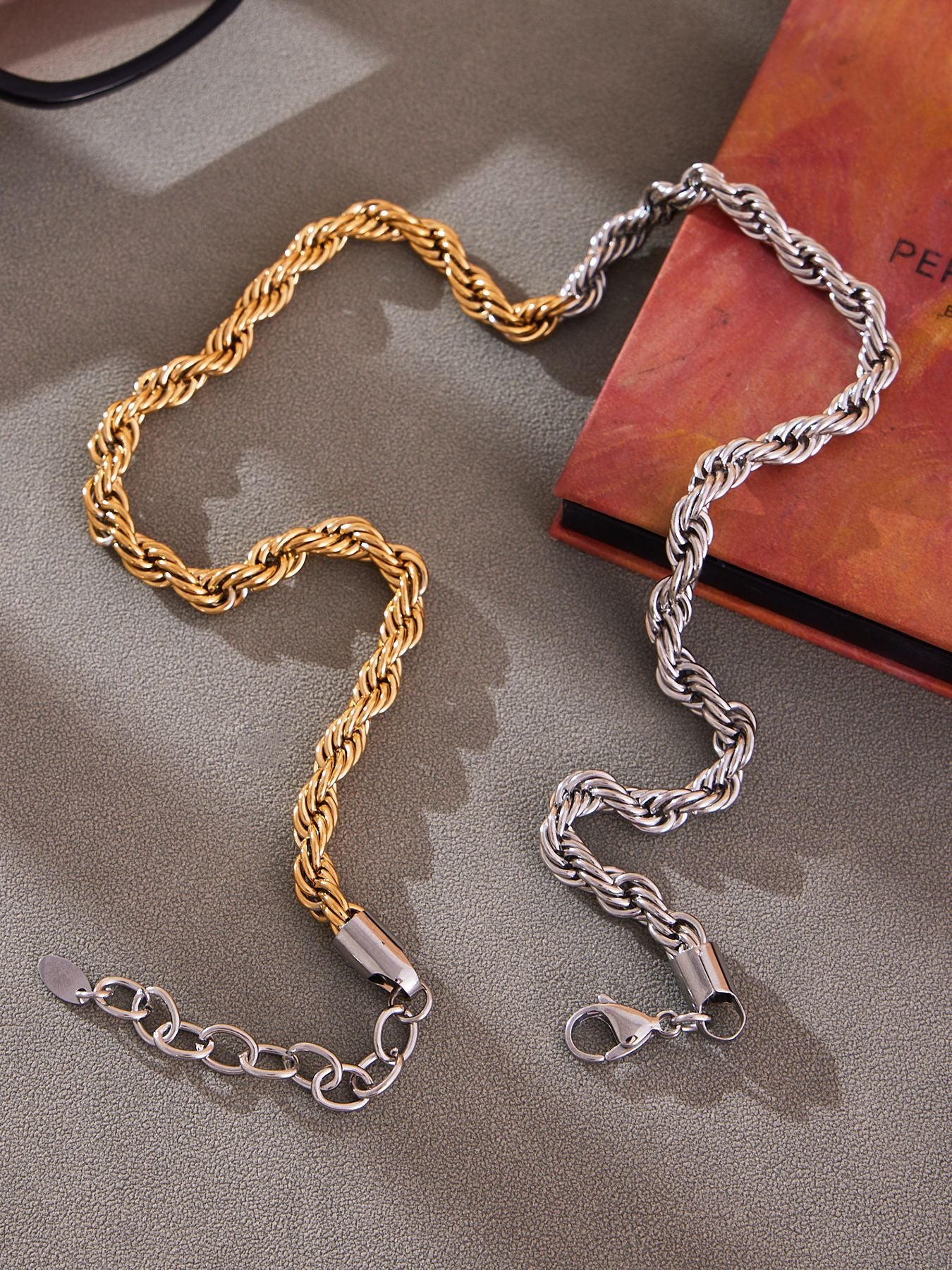 316L Stainless Steel Chunky Two-Tone PVD Gold Plated Twisted Chain Necklace - Image 6