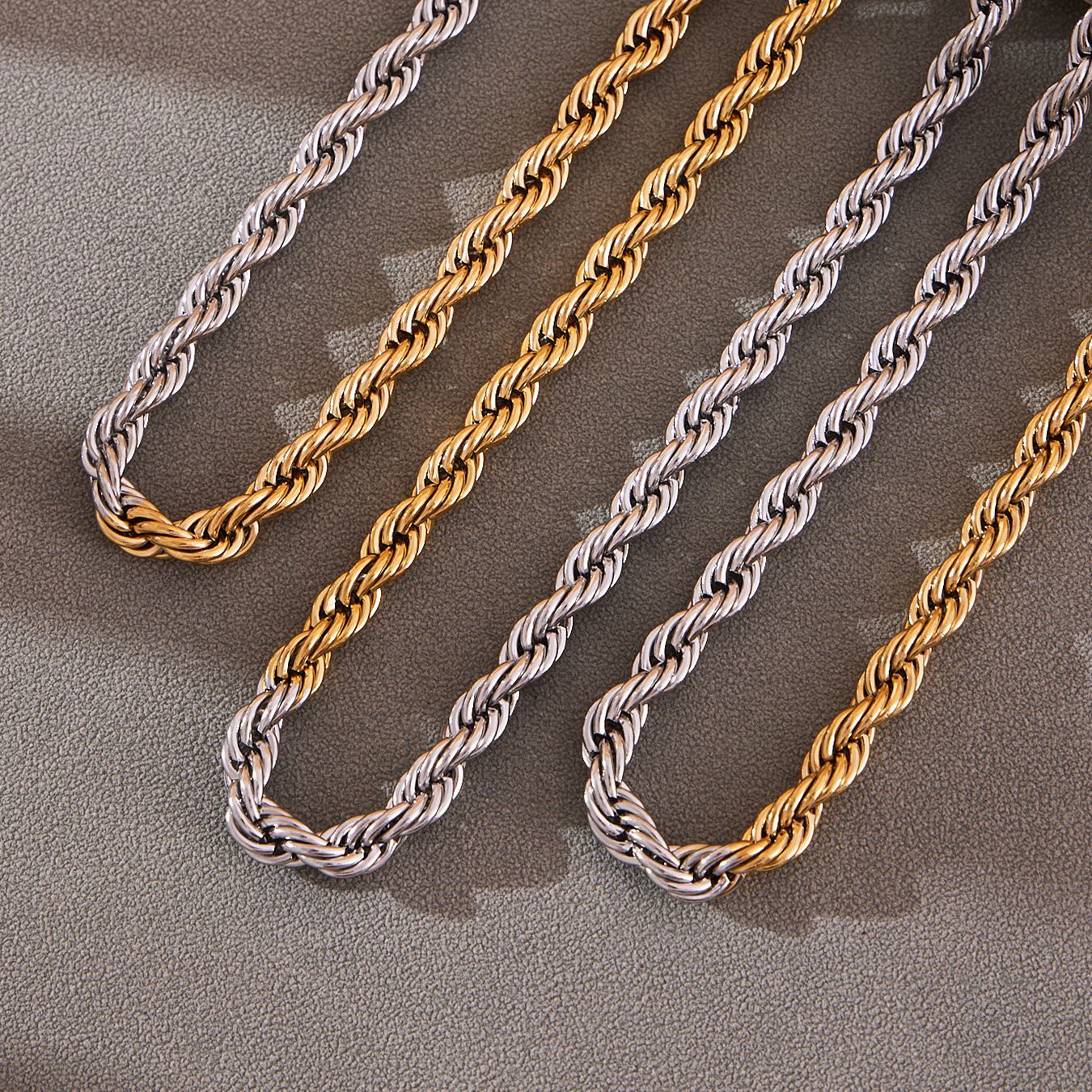 316L Stainless Steel Chunky Two-Tone PVD Gold Plated Twisted Chain Necklace - Image 8