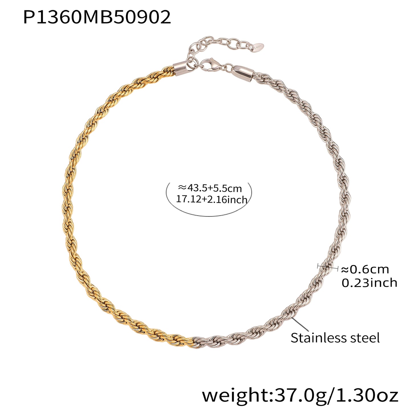 316L Stainless Steel Chunky Two-Tone PVD Gold Plated Twisted Chain Necklace - Image 9