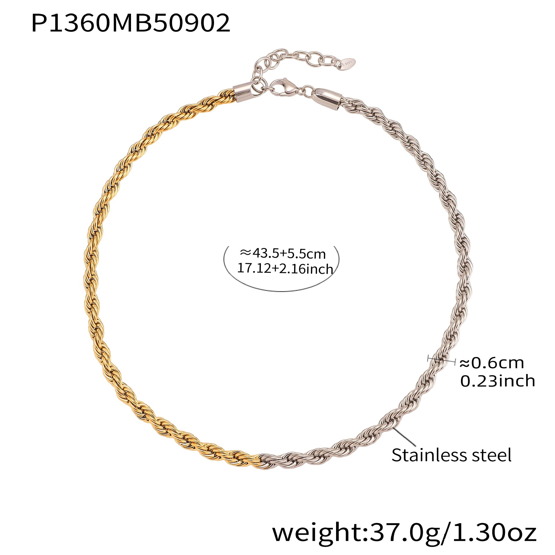 316L Stainless Steel Chunky Two-Tone PVD Gold Plated Twisted Chain Necklace - Image 9