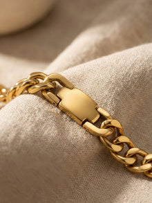 316L Stainless Steel chunky Cuban chain bracelet stacked, layered waterproof style