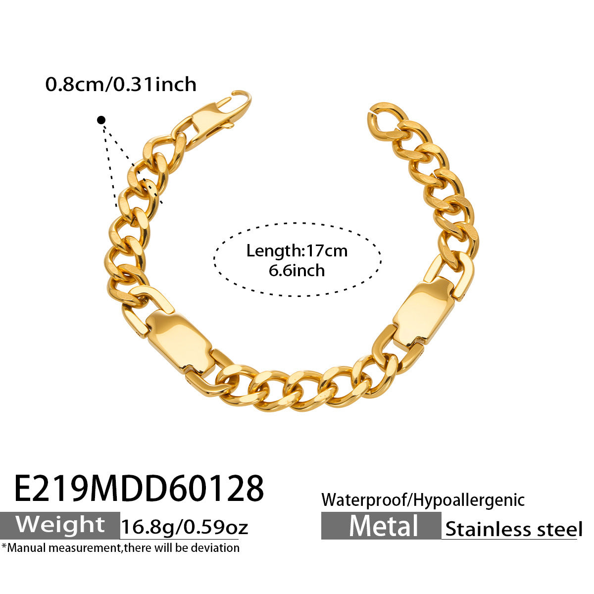 316L Stainless Steel Chunky U-Clasp Cuban Chain Bracelet - Image 5