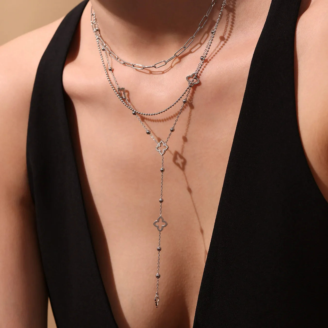 316L Stainless Steel Clover Tassel Y-Necklace - Image 4