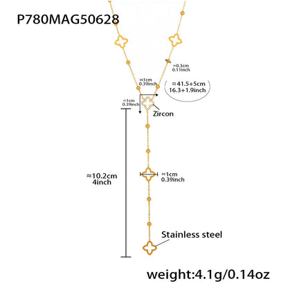 316L Stainless Steel Clover Tassel Y-Necklace - Image 6