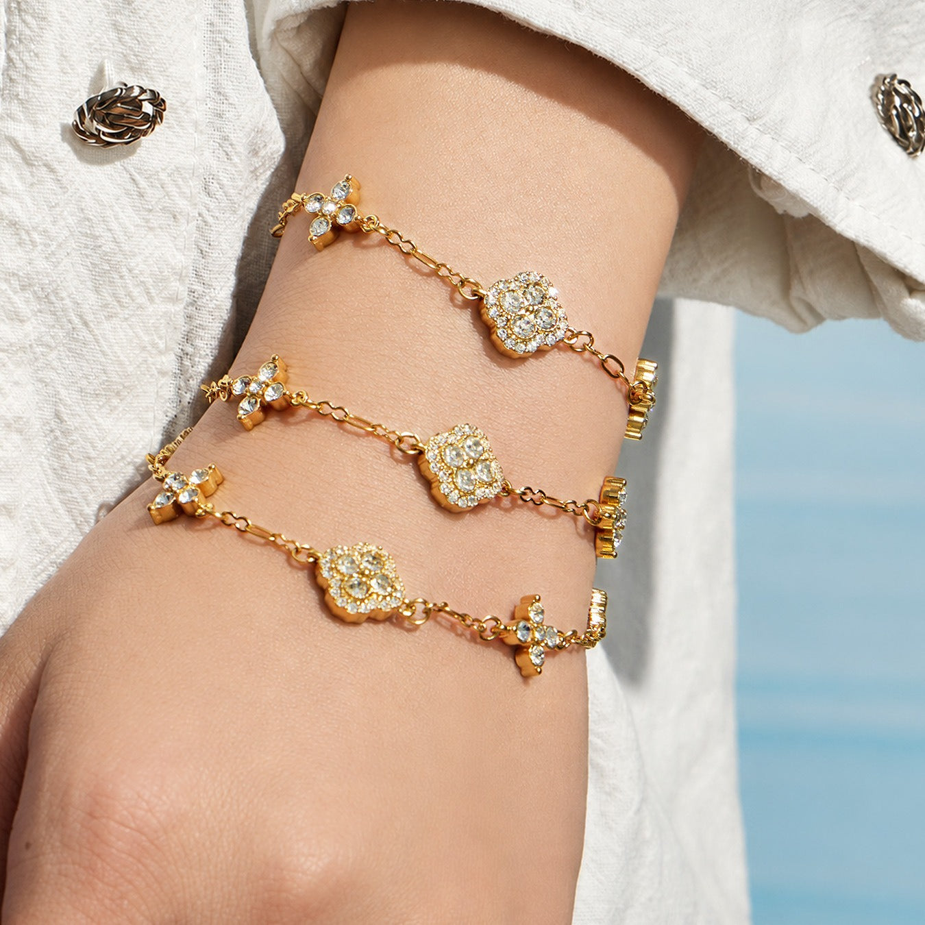 316L Stainless Steel 18K PVD Gold Clover Zircon Bracelet made with 316L stainless steel and 18K PVD gold finish for wholesale jewelry buyers - image 14