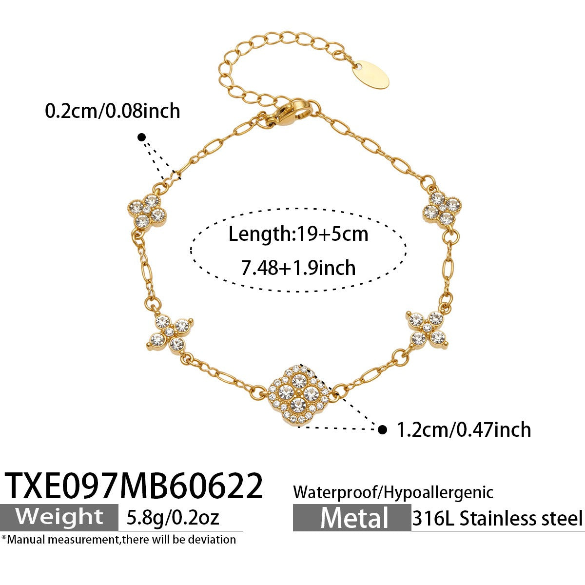 316L Stainless Steel 18K PVD Gold Clover Zircon Bracelet made with 316L stainless steel and 18K PVD gold finish for wholesale jewelry buyers - image 8