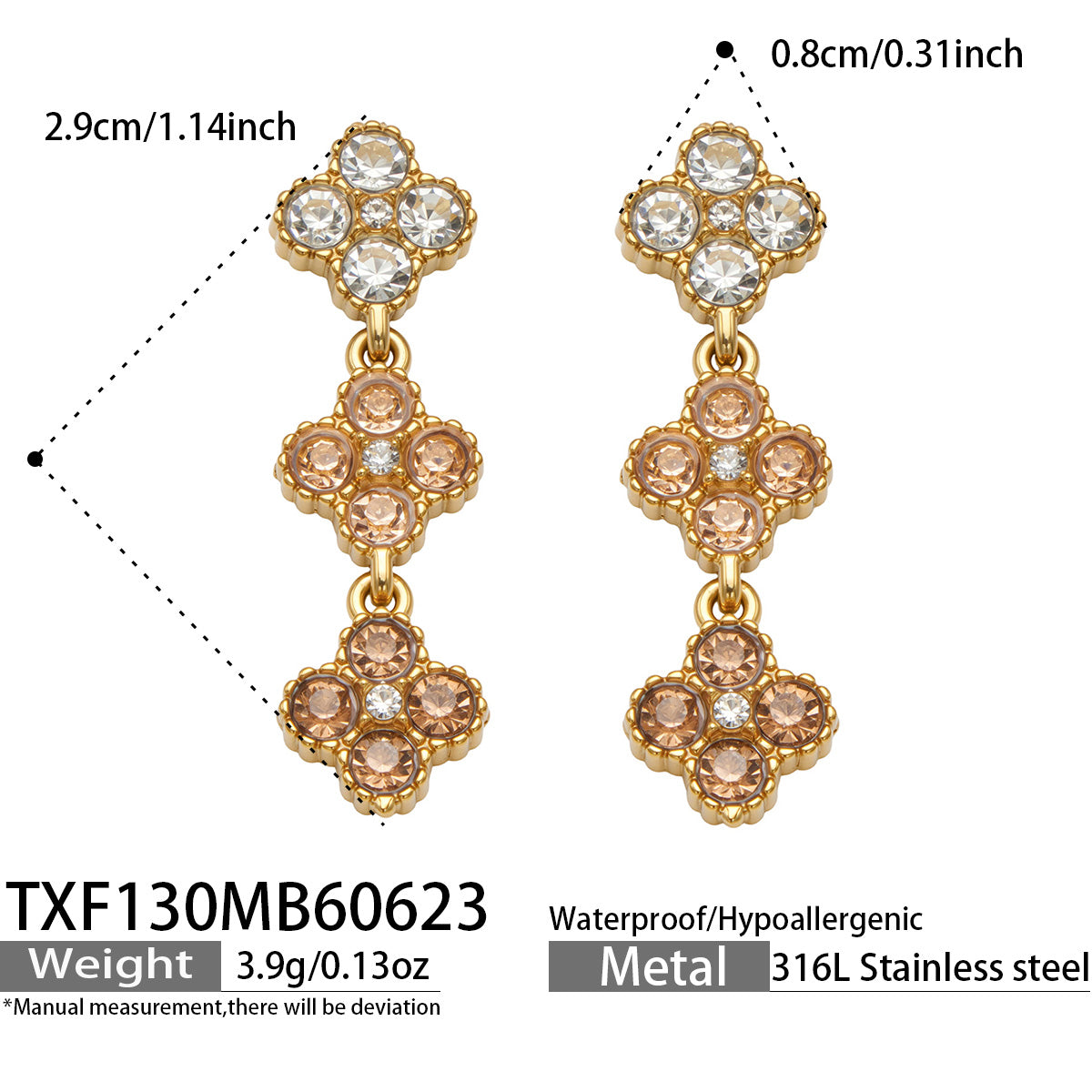 316L Stainless Steel 18K PVD Gold Clover Zircon Earrings made with 316L stainless steel and 18K PVD gold finish for wholesale jewelry buyers - image 10