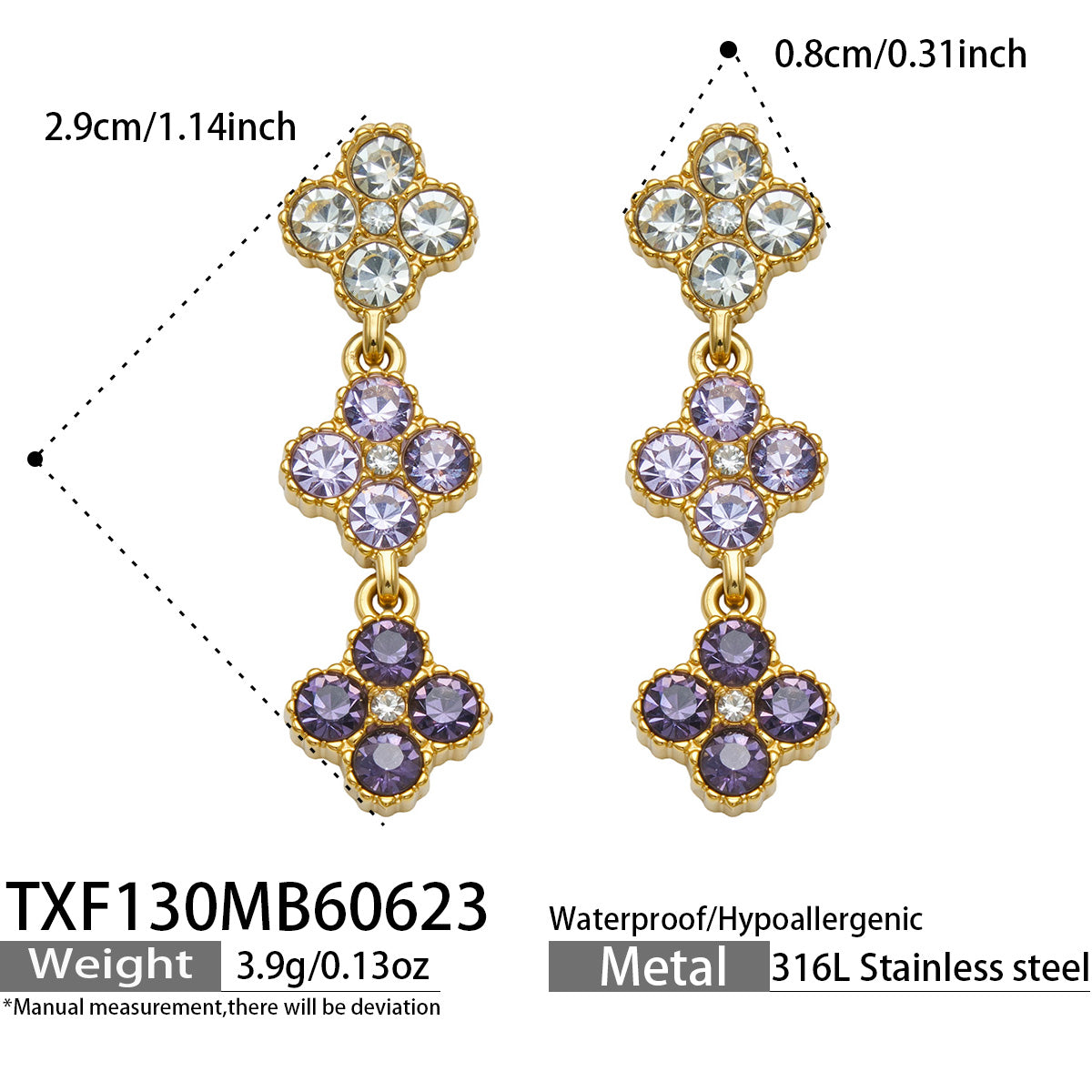 316L Stainless Steel 18K PVD Gold Clover Zircon Earrings made with 316L stainless steel and 18K PVD gold finish for wholesale jewelry buyers - image 11